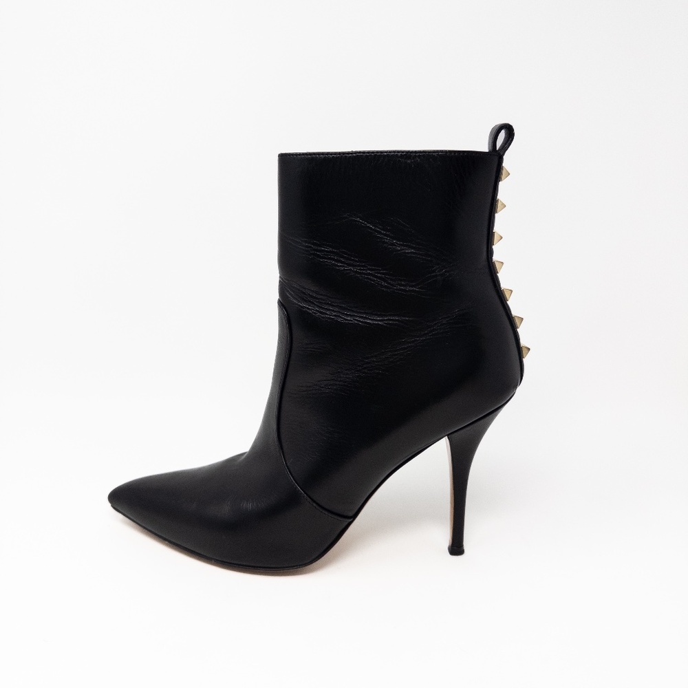 Valentino Garavani Rockstud Stiletto Booties Black Leather Womens 38.5 EU 8.5 US